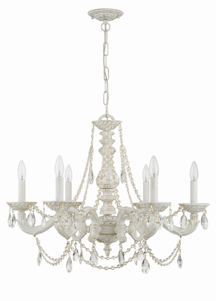 Paris Market 6 Light Clear Crystal Antique White Chandelier Crystorama