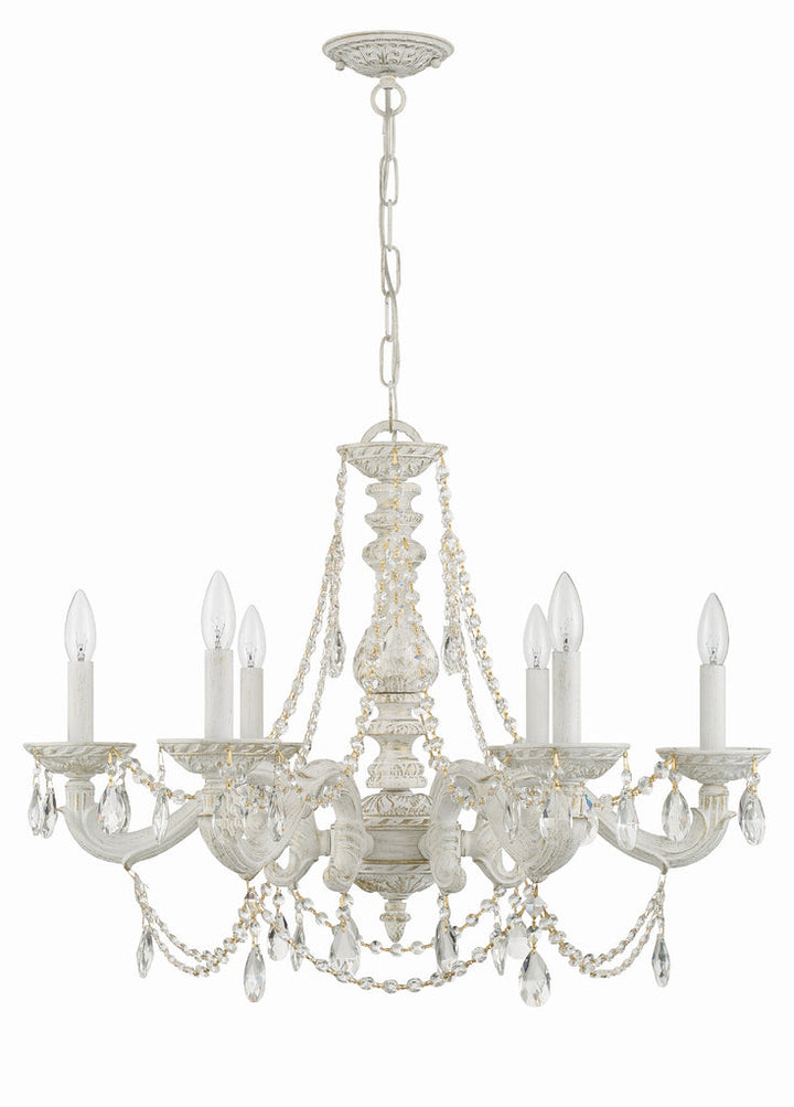 Paris Market 6 Light Clear Crystal Antique White Chandelier Crystorama