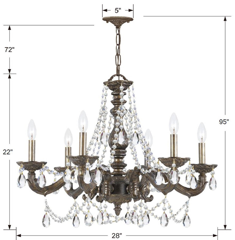 Paris Market 6 Light Clear Crystal Venetian Bronze Chandelier Crystorama