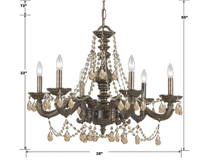 Paris Market 6 Light Golden Teak Hand Cut Crystal Venetian Bronze Chandelier Crystorama