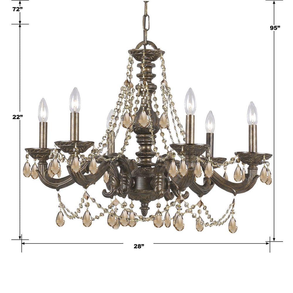 Paris Market 6 Light Golden Teak Swarovski Strass Venetian Bronze Chandelier Crystorama