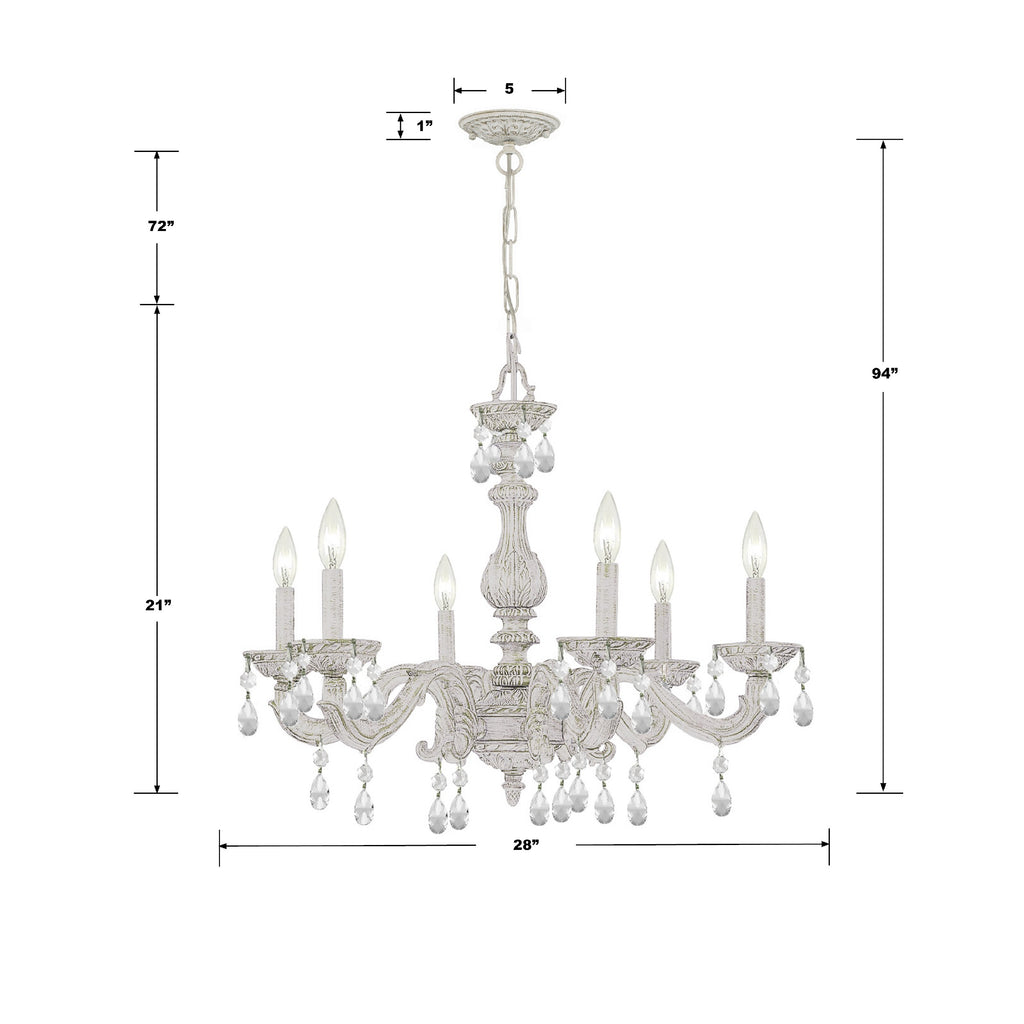 Paris Market 6 Light Clear Crystal Antique White Chandelier Crystorama