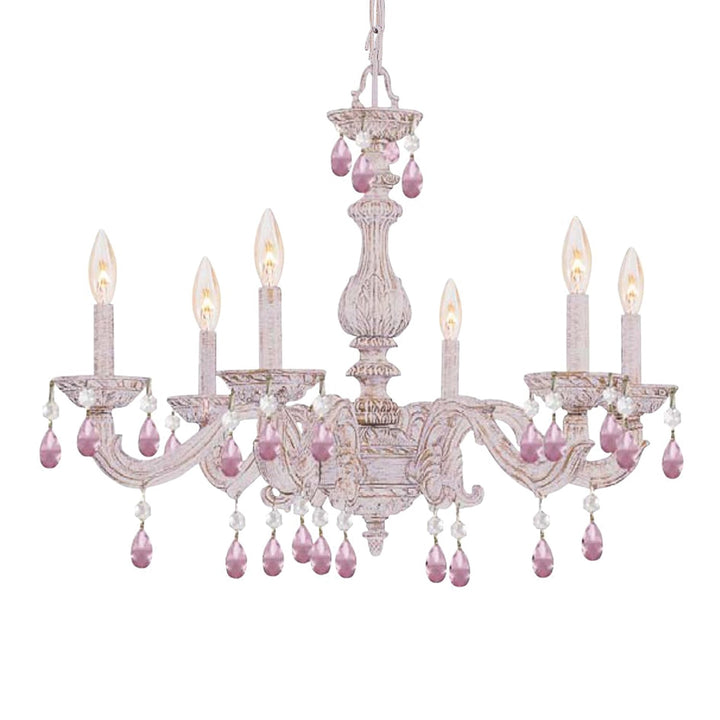 Paris Market 6 Light Rose Crystal Antique White Chandelier Crystorama