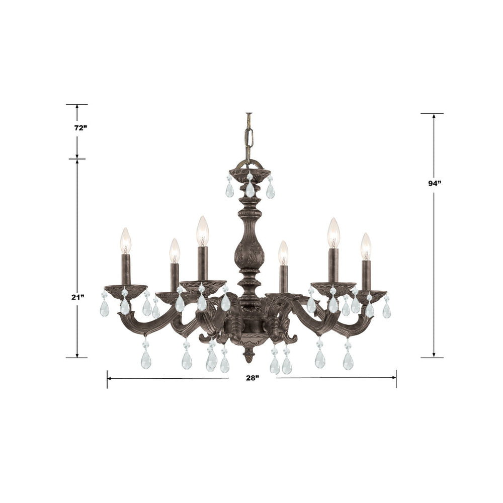 Paris Market 6 Light Clear Crystal Venetian Bronze Chandelier Crystorama