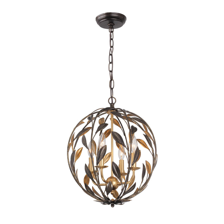 Broche 4 Light English Bronze + Antique Gold Sphere Mini Chandelier Crystorama