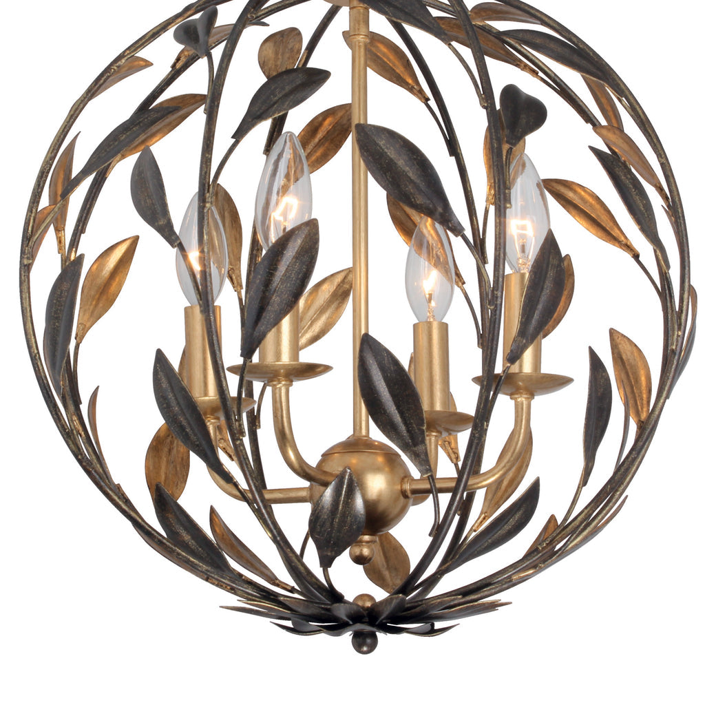 Broche 4 Light English Bronze + Antique Gold Sphere Mini Chandelier Crystorama