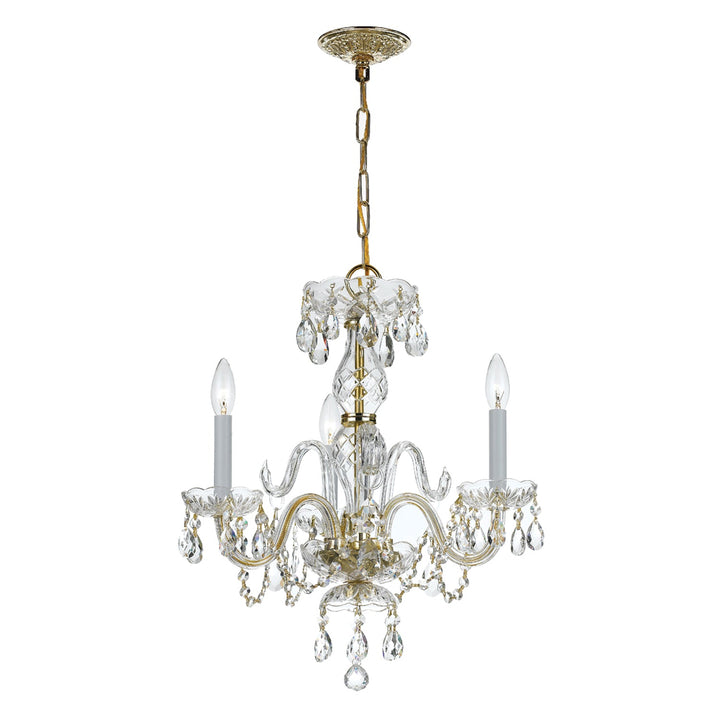 Traditional Crystal 3 Light Swarovski Strass Crystal Polished Brass Mini Chandelier Crystorama