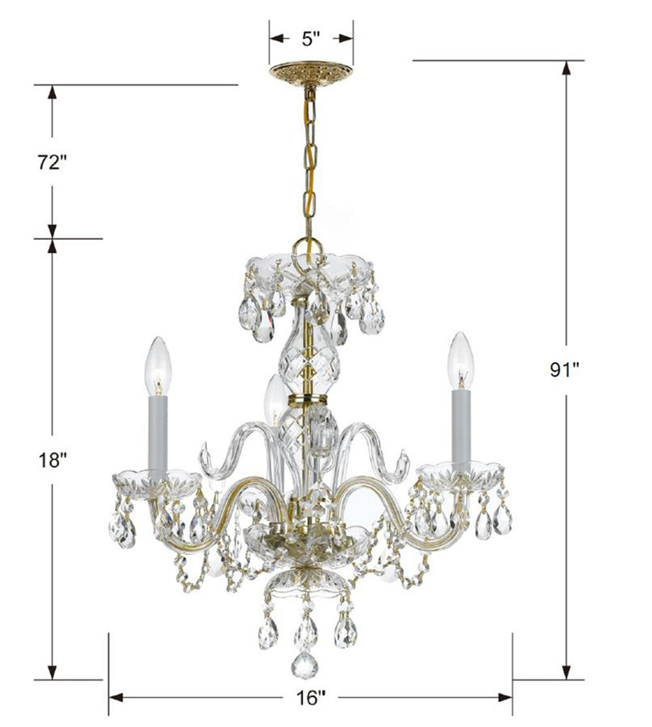 Traditional Crystal 3 Light Spectra Crystal Polished Brass Mini Chandelier Crystorama