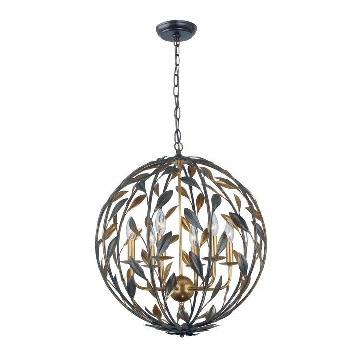 Broche 6 Light English Bronze + Antique Gold Sphere Chandelier Crystorama