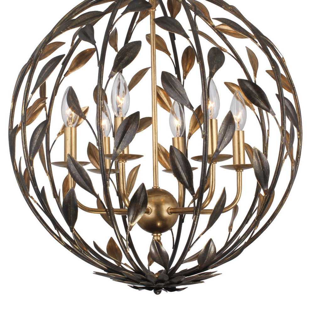 Broche 6 Light English Bronze + Antique Gold Sphere Chandelier Crystorama