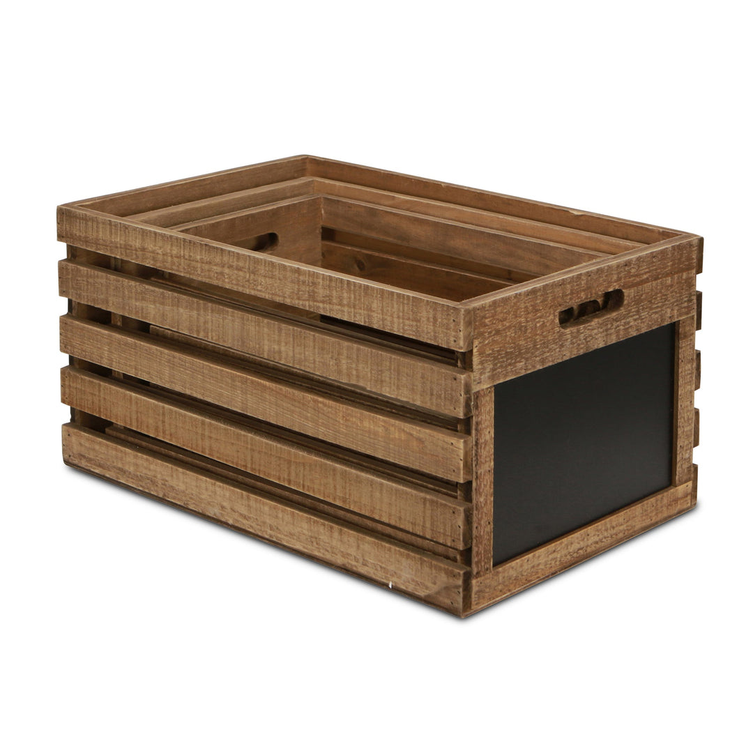 CHEUNGS Maelis Set of 3 Wood Slat Crates | Chalkboard