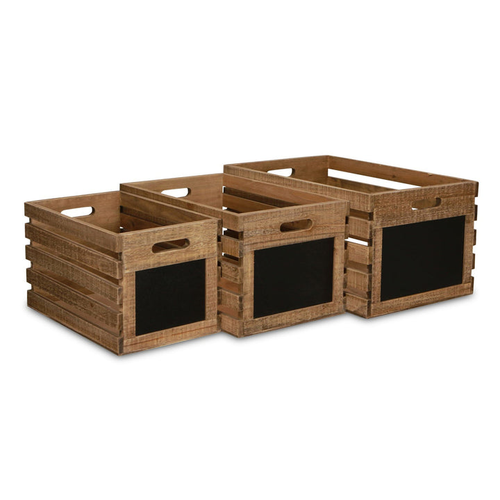 CHEUNGS Maelis Set of 3 Wood Slat Crates | Chalkboard