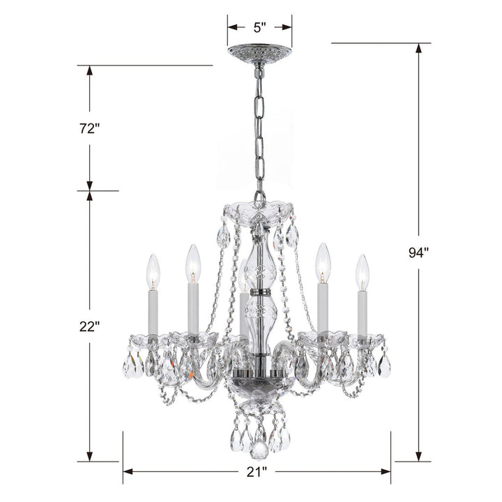 Traditional Crystal 5 Light Swarovski Strass Crystal Polished Chrome Chandelier Crystorama