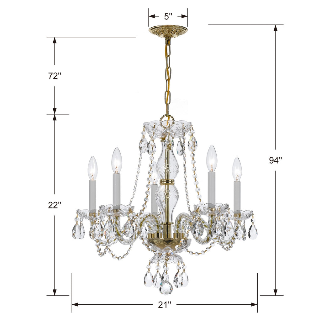 Traditional Crystal 5 Light Clear Crystal Polished Brass Chandelier Crystorama