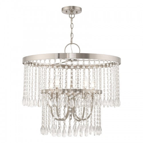 5 Light Brushed Nickel Pendant Chandelier Livex