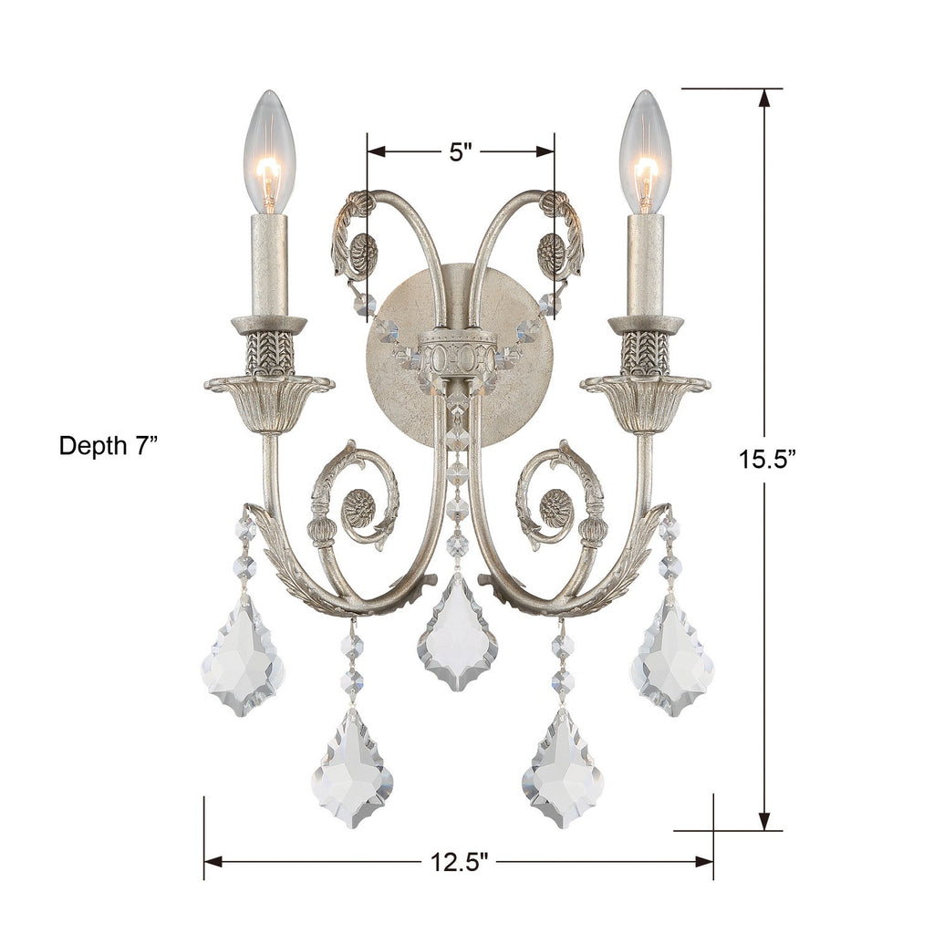 Crystorama Crystorama Regis 2 Light Hand Cut Crystal Olde Silver Sconce