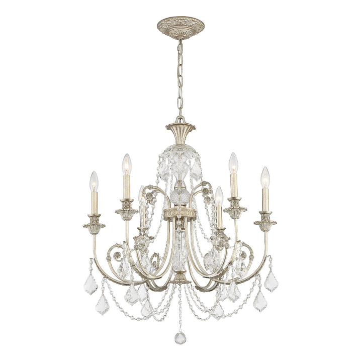 Regis 6 Light Clear Italian Crystal Olde Silver Chandelier Crystorama