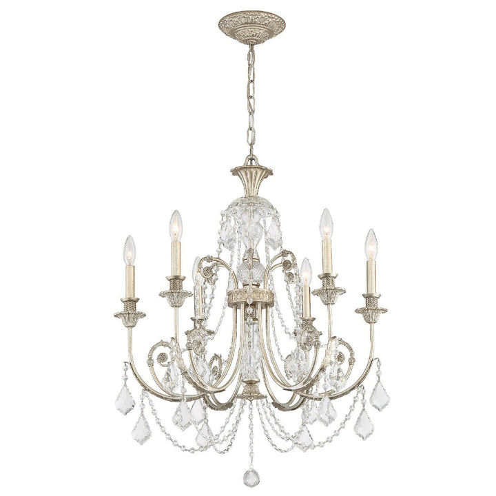 Regis 6 Light Clear Italian Crystal Olde Silver Chandelier Crystorama