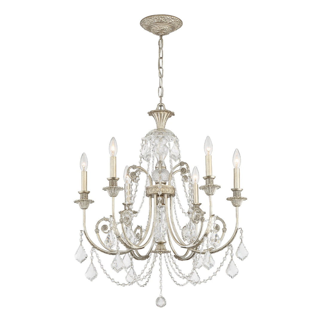 Regis 6 Light Hand Cut Crystal Olde Silver Chandelier Crystorama