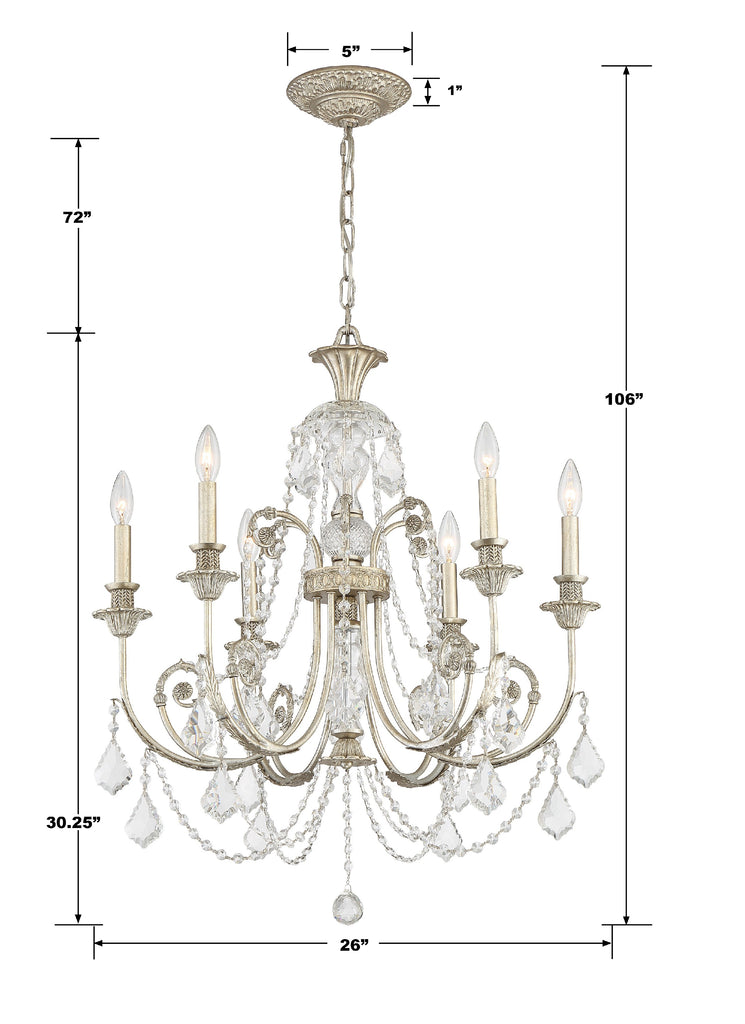 Regis 6 Light Hand Cut Crystal Olde Silver Chandelier Crystorama