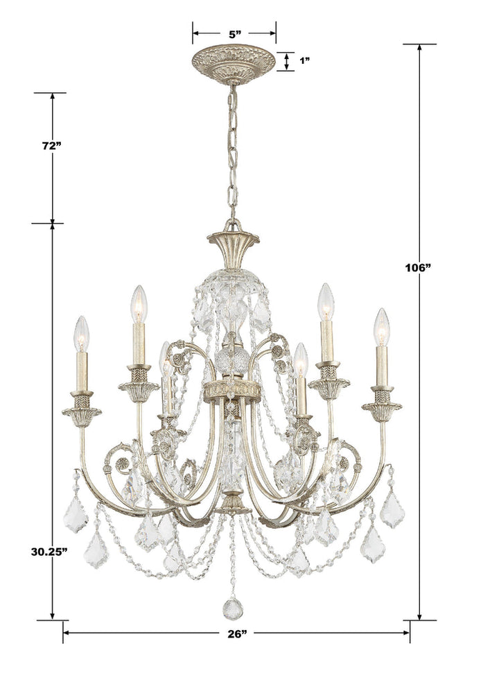 Regis 6 Light Hand Cut Crystal Olde Silver Chandelier Crystorama