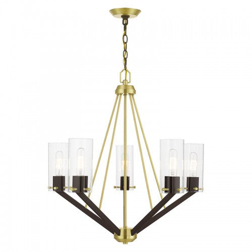 5 Light Satin Brass & Bronze Chandelier Livex