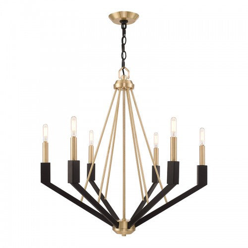 6 Light Satin Brass & Bronze Chandelier Livex