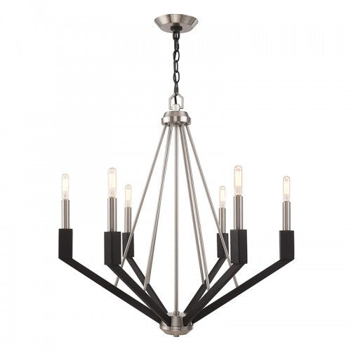 6 Light Brushed Nickel & Black Chandelier Livex