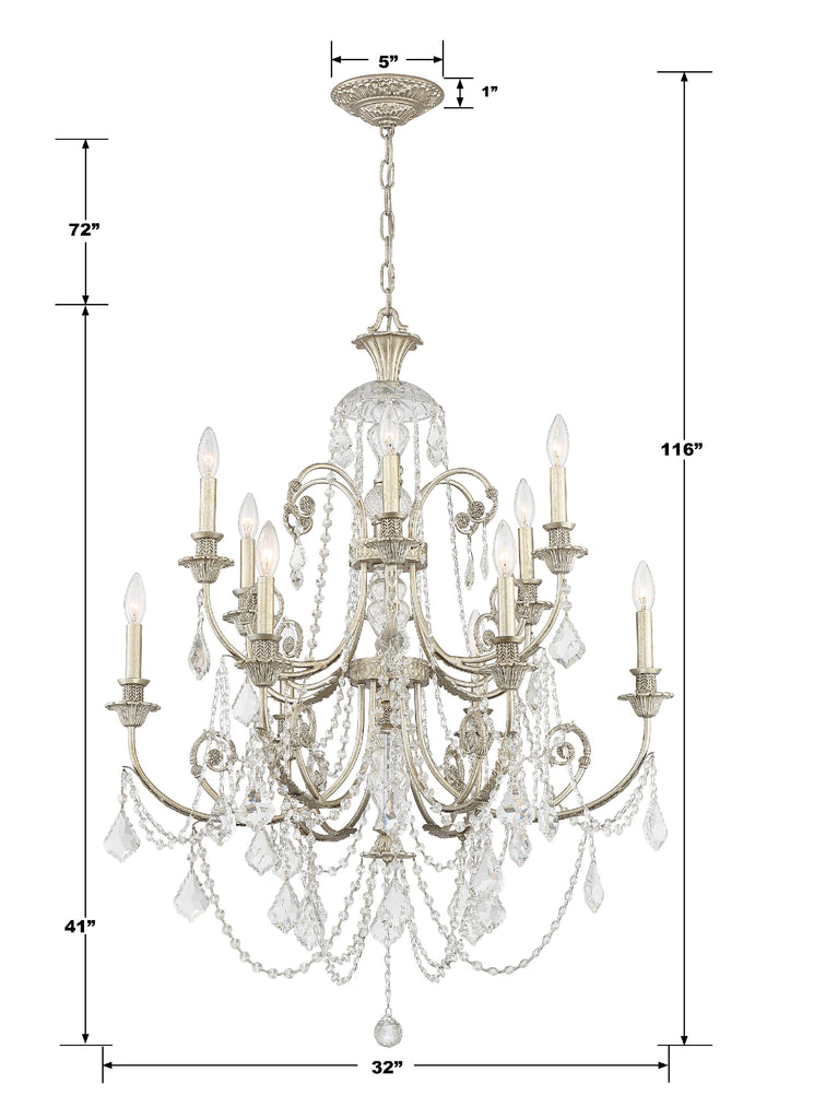 Regis 12 Light Hand Cut Crystal Olde Silver Chandelier Crystorama