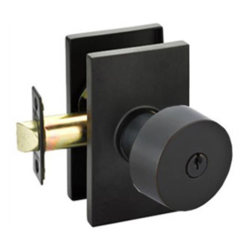 EMTEK Emtek Solid Brass Round Key In Door Knob with Modern Rectangular Rosette (Several Finish Options)