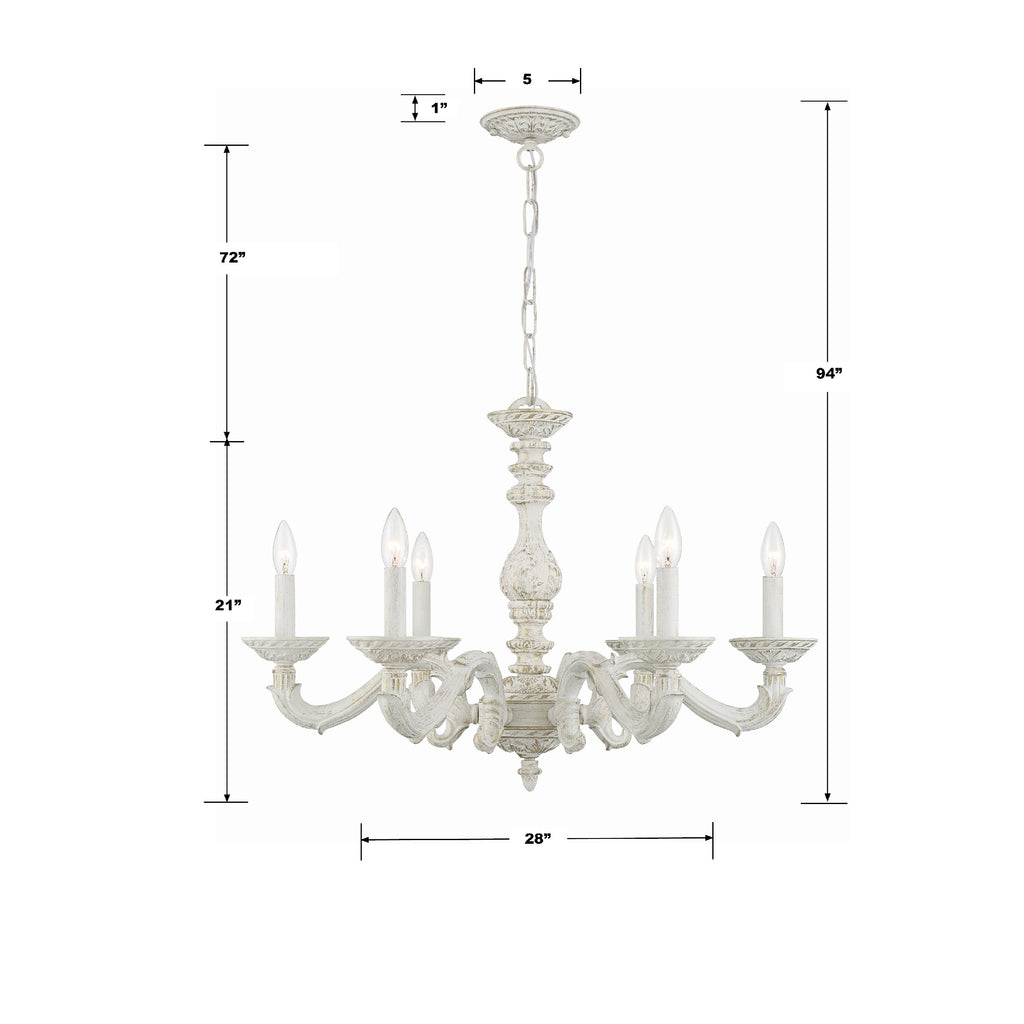 Paris Market 6 Light Antique White Chandelier Crystorama