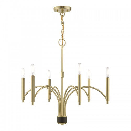 6 Light Satin Brass Chandelier Livex