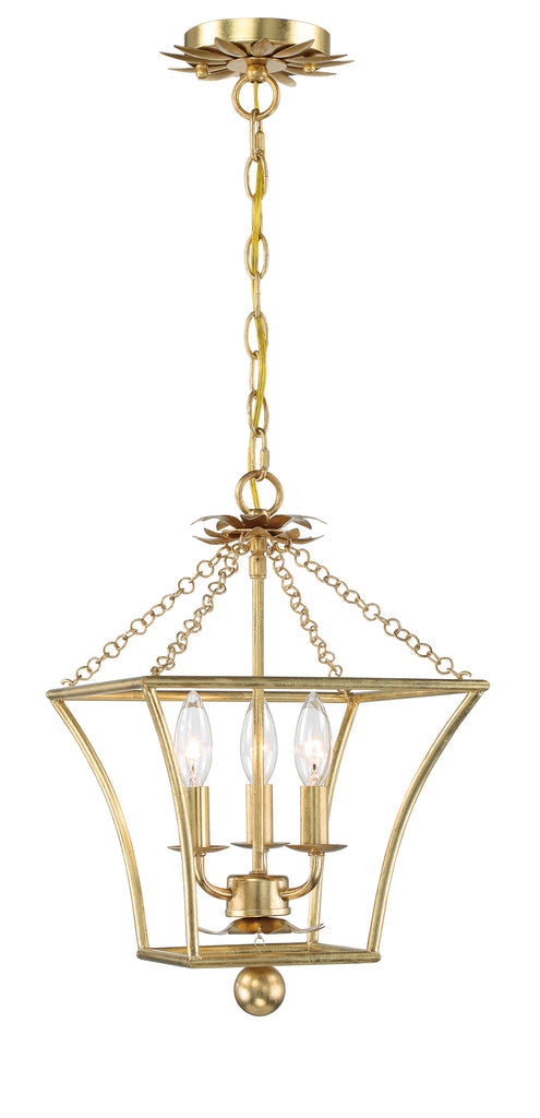 Broche 3 Light Antique Gold Mini Chandelier Crystorama