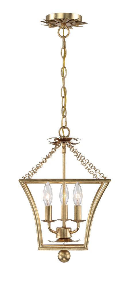 Broche 3 Light Antique Gold Mini Chandelier Crystorama