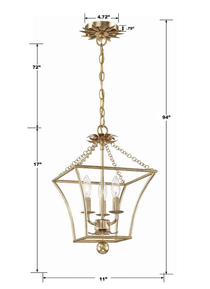 Broche 3 Light Antique Gold Mini Chandelier Crystorama