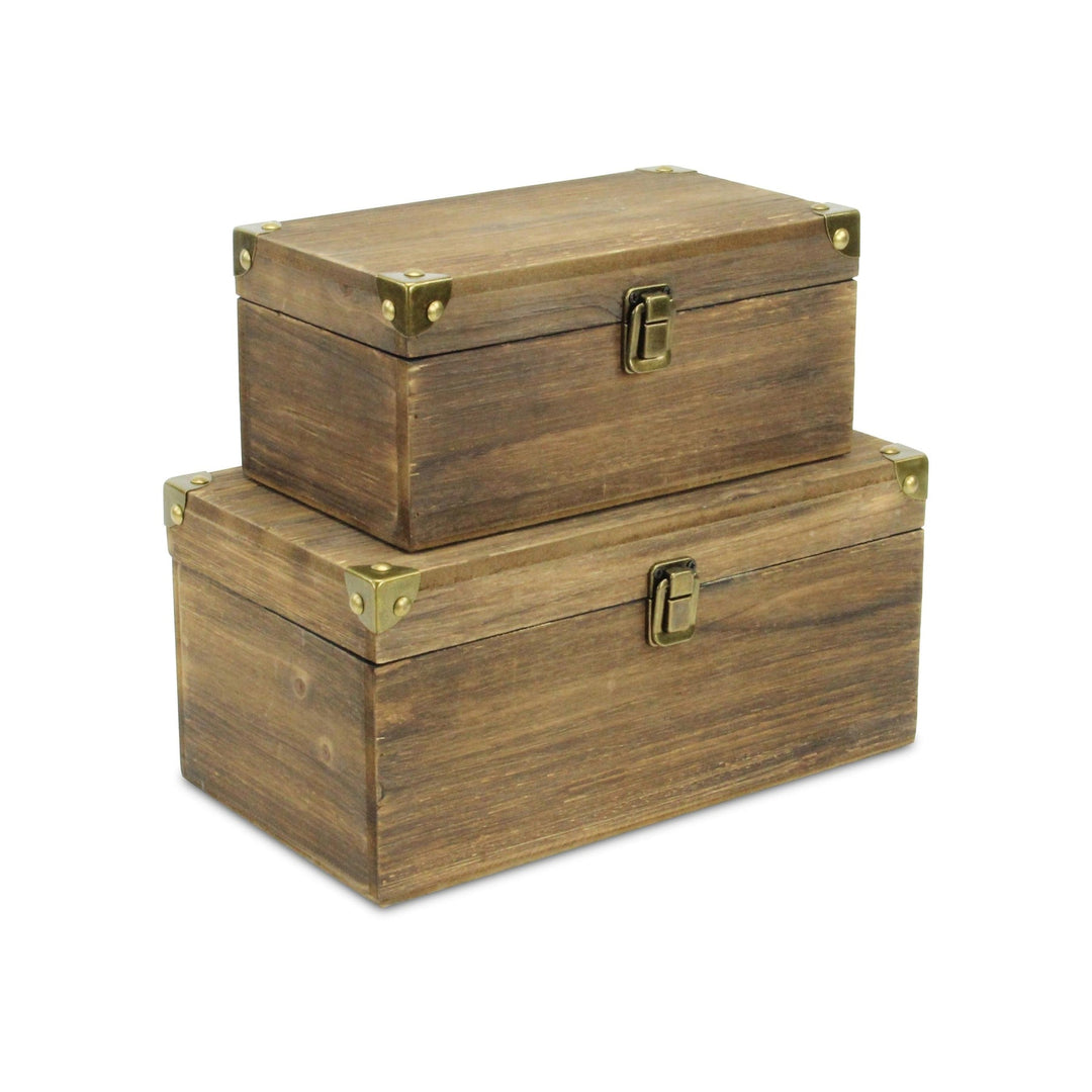 CHEUNGS Octavia Set of 2 Metal Accented Brown Wood Storage Boxes