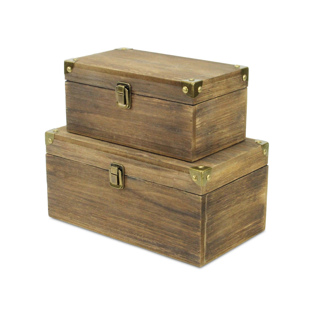 CHEUNGS Octavia Set of 2 Metal Accented Brown Wood Storage Boxes