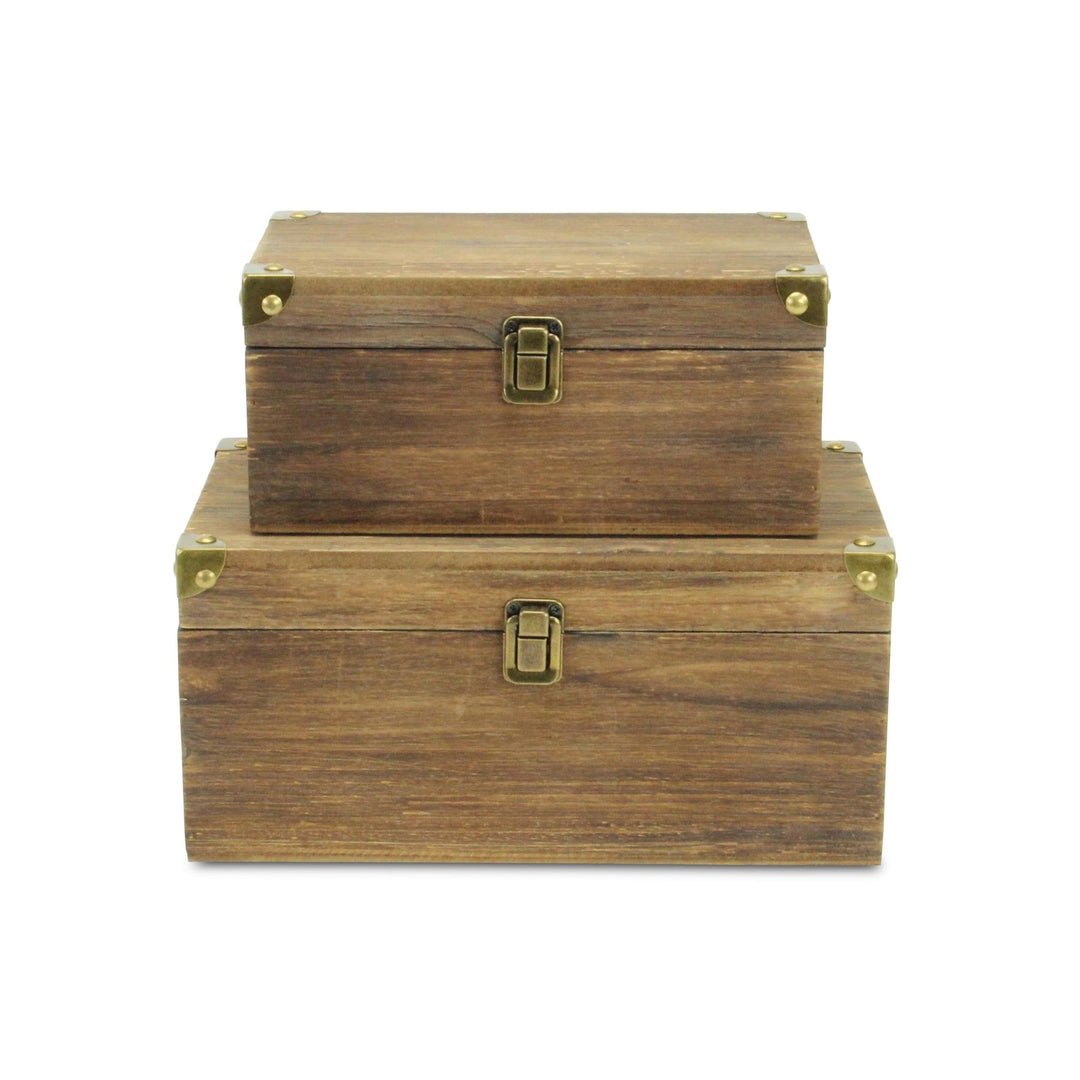 CHEUNGS Octavia Set of 2 Metal Accented Brown Wood Storage Boxes