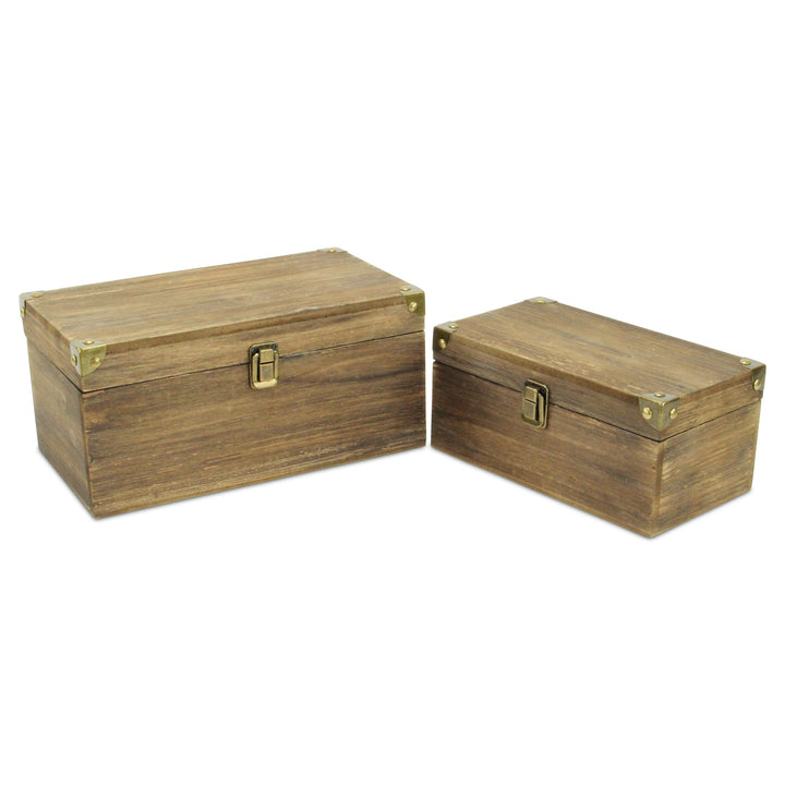 CHEUNGS Octavia Set of 2 Metal Accented Brown Wood Storage Boxes