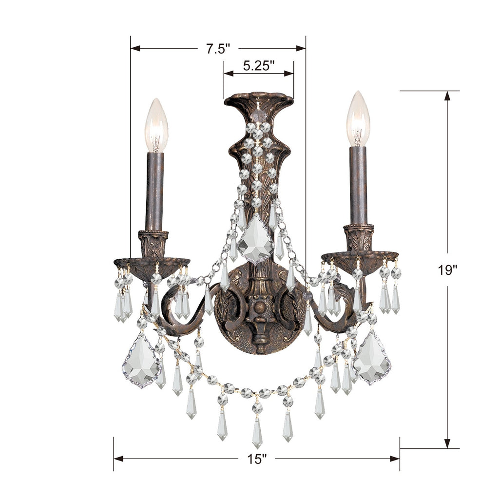 Vanderbilt 2 Light Hand Cut Crystal English Bronze Sconce Crystorama