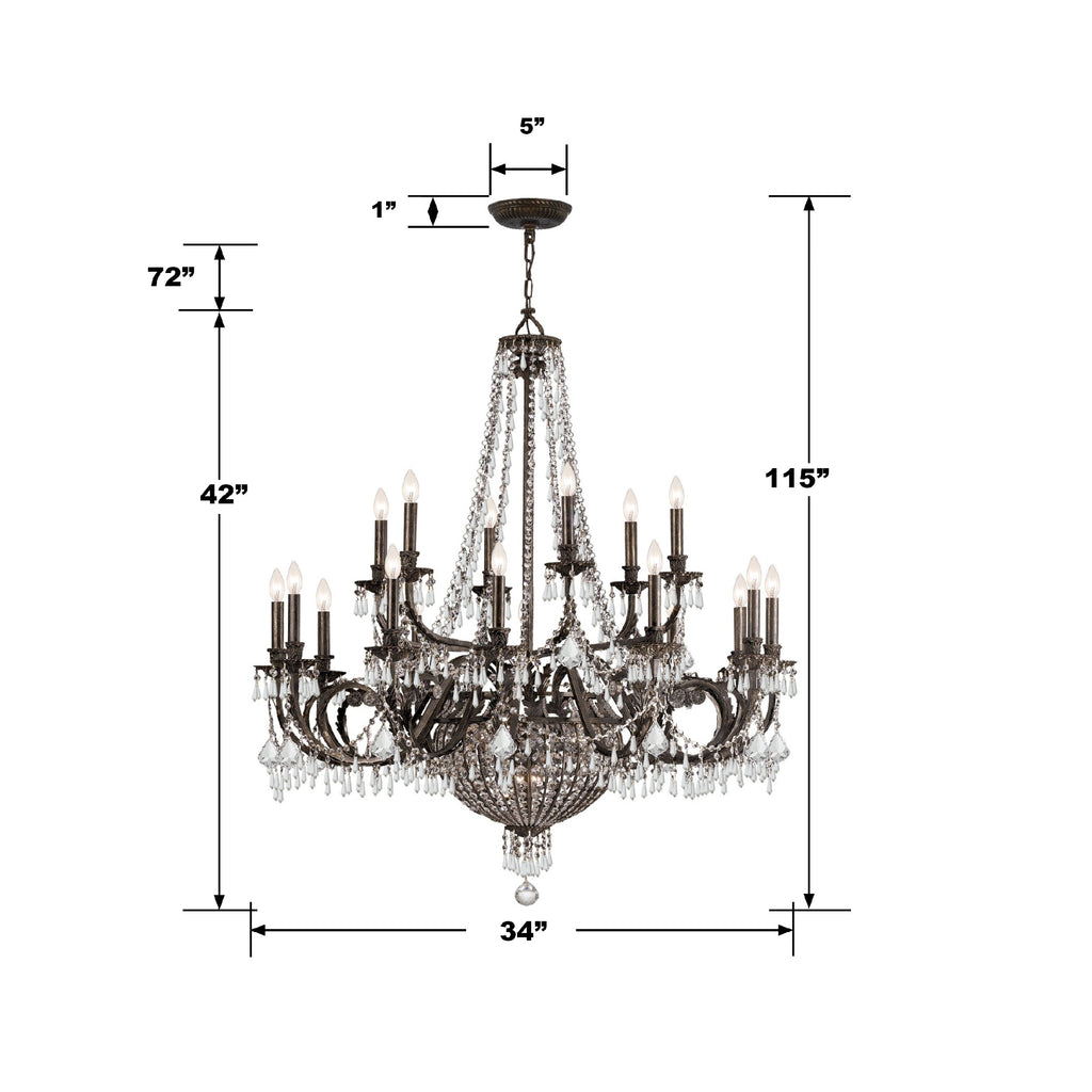 Vanderbilt 23 Light Hand Cut Crystal English Bronze Chandelier Crystorama