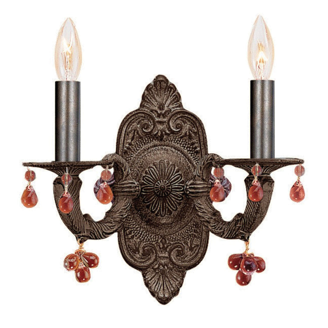 Paris Market 2 Light Amber Crystal Venetian Bronze Sconce Crystorama