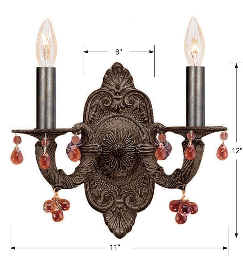 Paris Market 2 Light Amber Crystal Venetian Bronze Sconce Crystorama