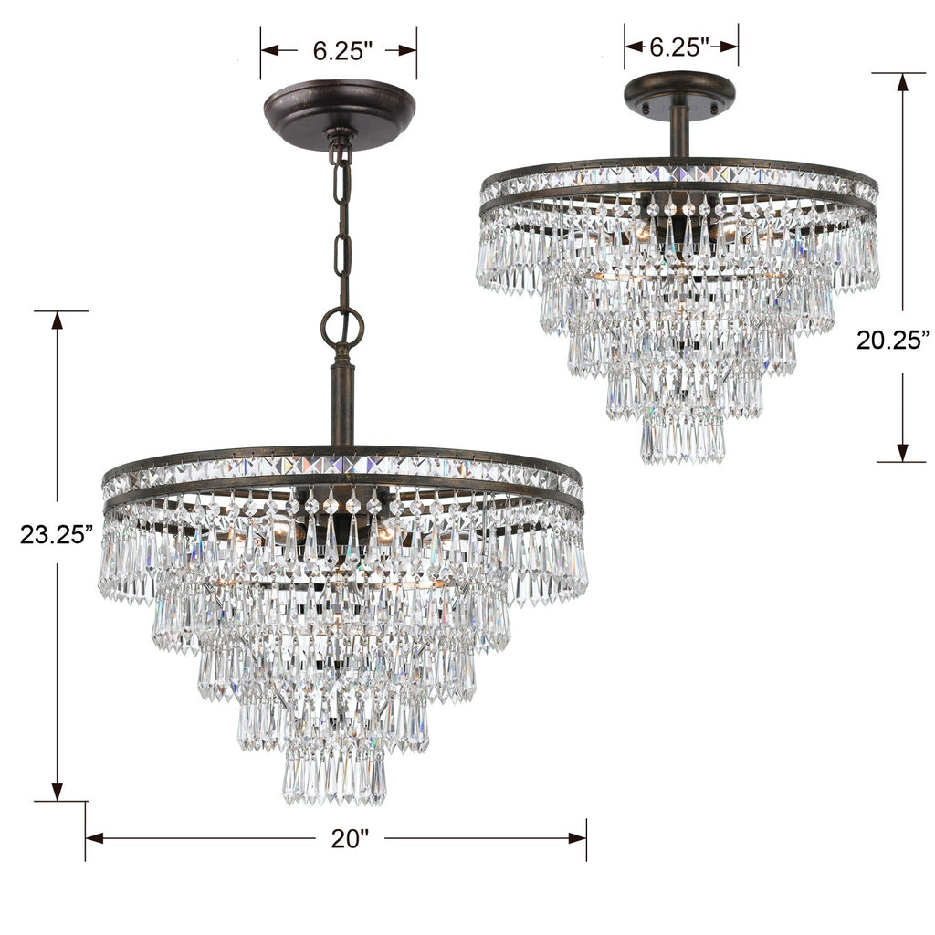 Mercer 7 Light Hand Cut Crystal English Bronze Chandelier Crystorama