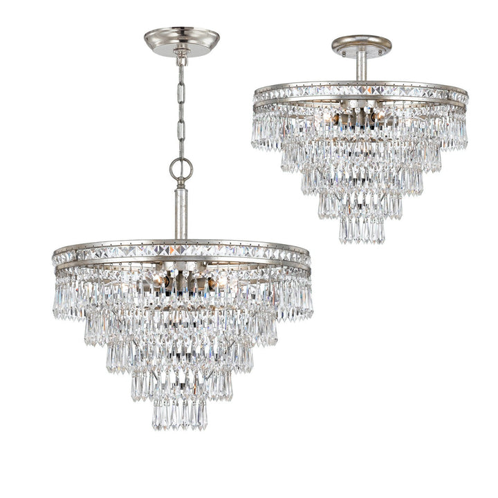 Mercer 7 Light Hand Cut Crystal Olde Silver Convertible Chandelier Crystorama