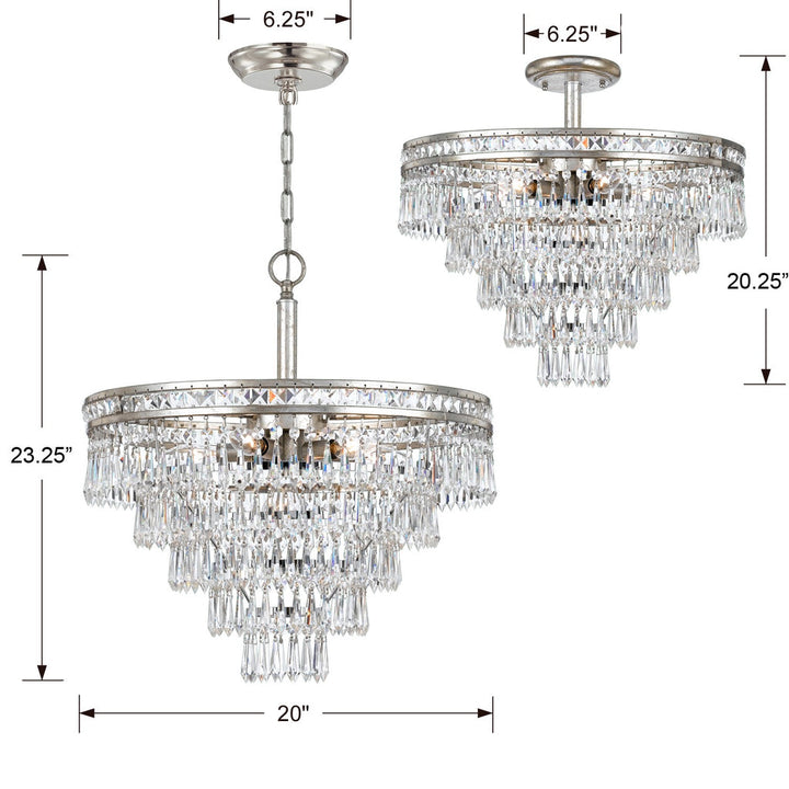 Mercer 7 Light Hand Cut Crystal Olde Silver Convertible Chandelier Crystorama