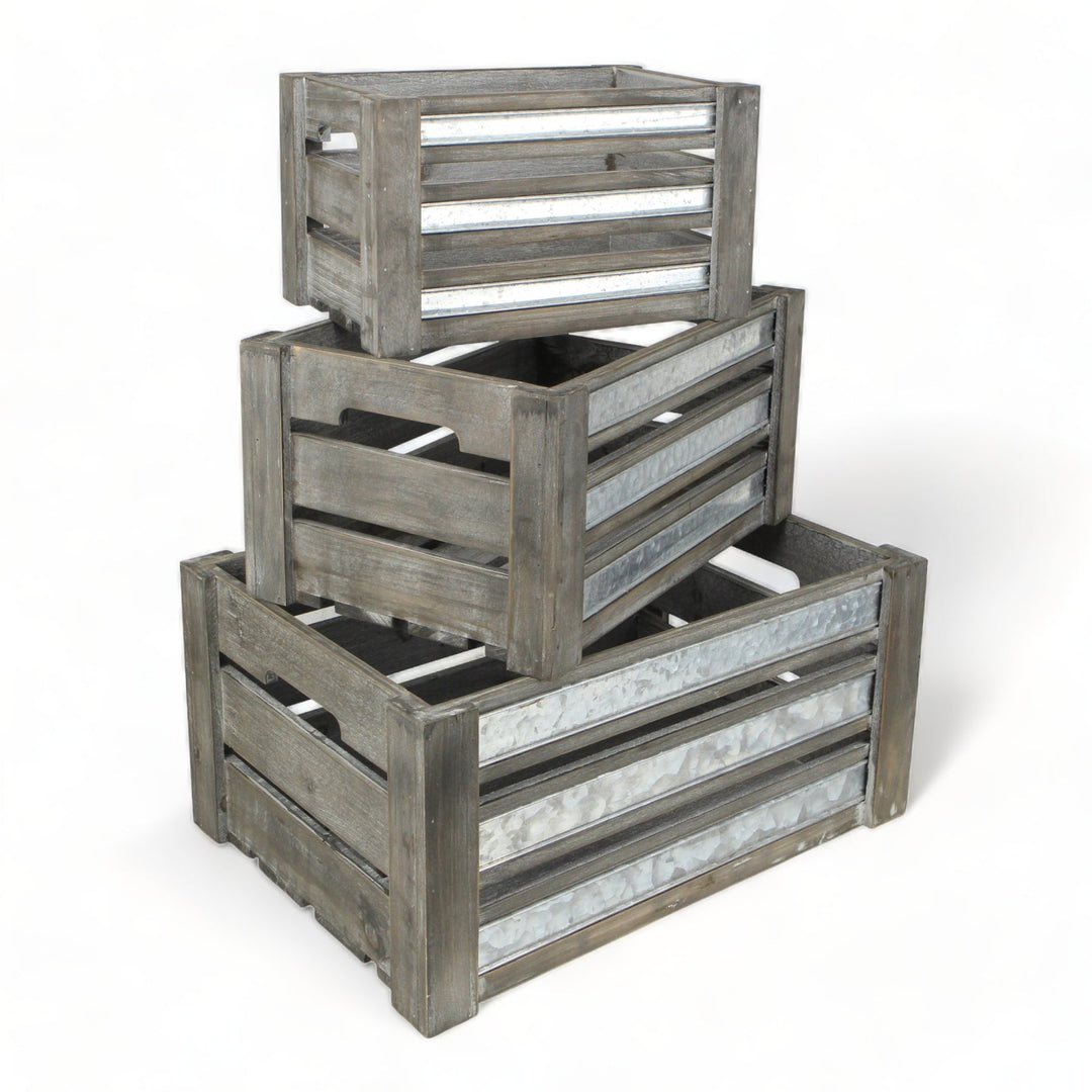 CHEUNGS Eudora Set of 3 Metal Accented Gray Crates