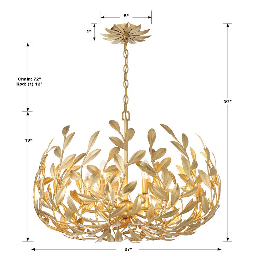 Broche 6 Light Antique Gold Chandelier Crystorama