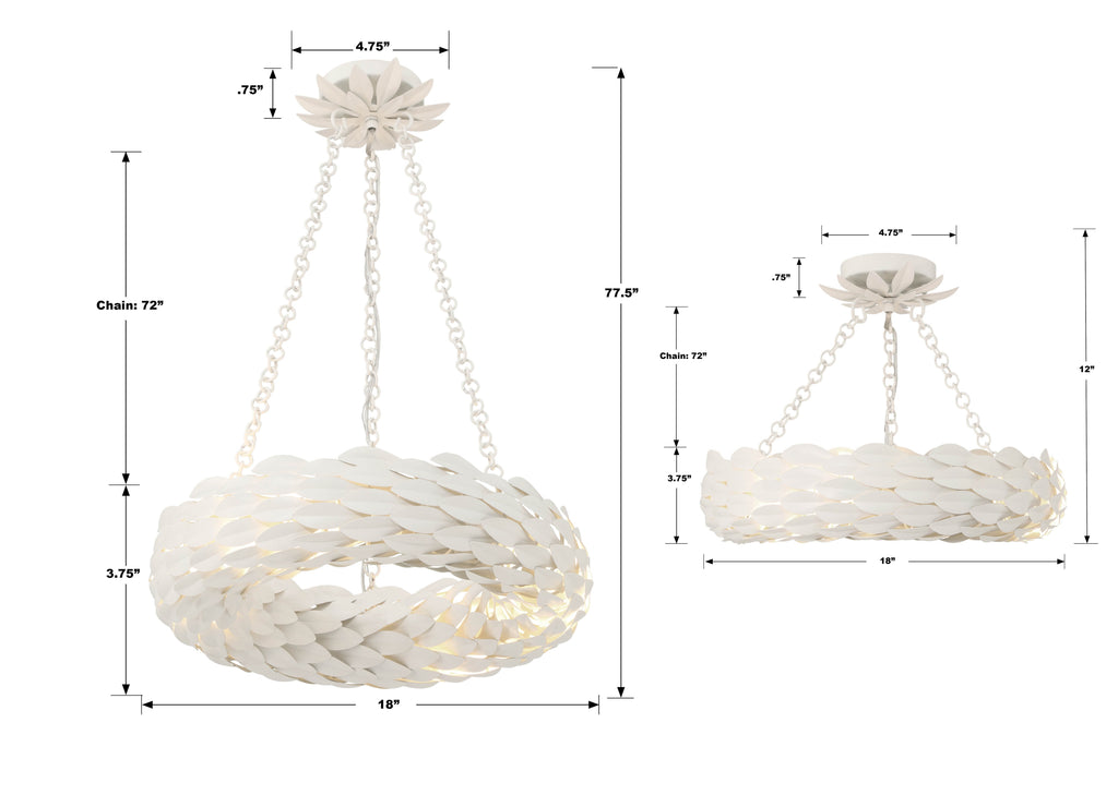 Broche 6 Light Matte White Chandelier Crystorama