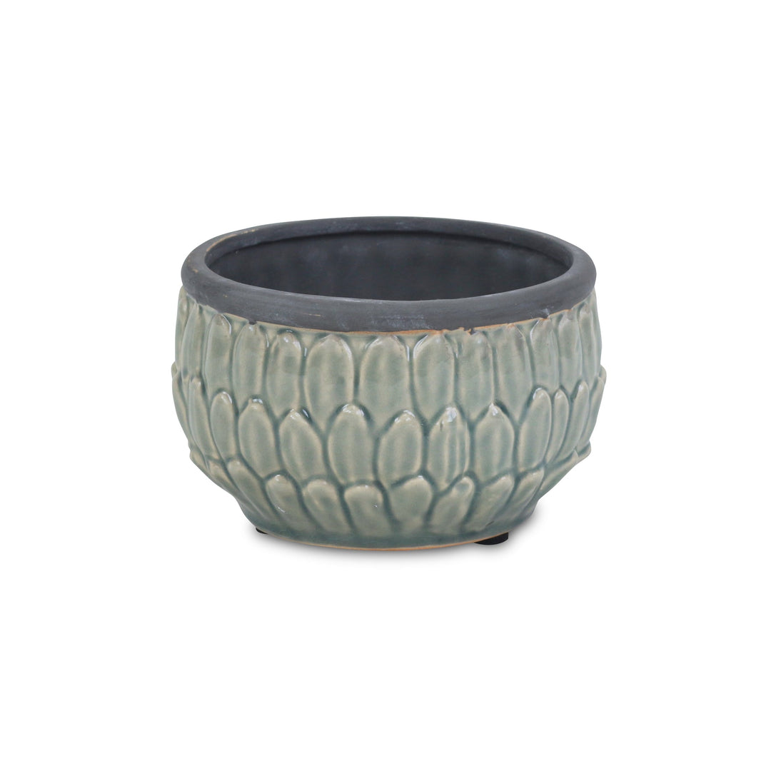 CHEUNGS Arcello Round Blue Leaf Patterned Ceramic Pot - Large